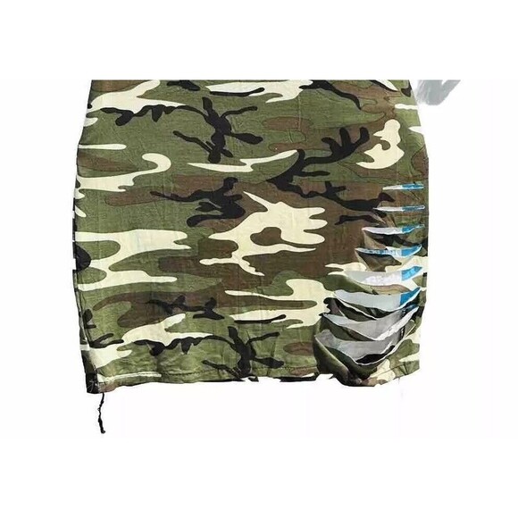 Toxic-Green/Brown-Body Con-Mini Camo Dress-with Distressed Mesh Sleeves-Lg.-Used - Picture 10 of 15
